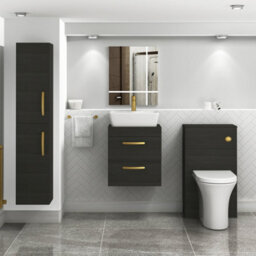 Royal Bathrooms 500mm Wall Hung Vanity Unit 2 Drawer Hale Black & Cube Countertop Basin With Brushed Brass Handle - thumbnail 2