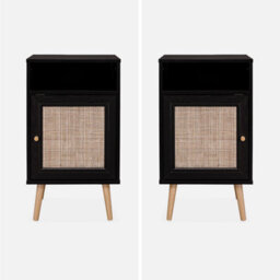 Sweeek - Pair Of Scandi-Style Bedside Tables With Cupboard Boheme Black 39X40X70 Cm - thumbnail 2