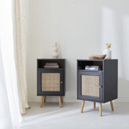 Sweeek - Pair Of Scandi-Style Bedside Tables With Cupboard Boheme Black 39X40X70 Cm