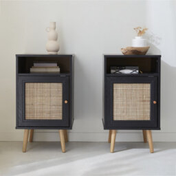 Sweeek - Pair Of Scandi-Style Bedside Tables With Cupboard Boheme Black 39X40X70 Cm - thumbnail 7