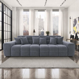 Furnishings For Less UK Jenson Grey 4 Seater Plush Velvet Sofa With Deep Seats & Boxed Arms - thumbnail 2