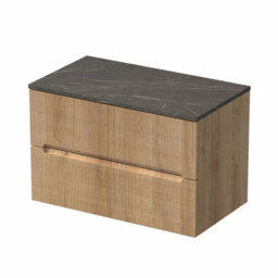 Affine 800mm Bathroom Vanity Unit Grey Marble Countertop Wall Hung Fluted Oak Unit - thumbnail 4