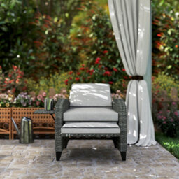 Outsunny Garden Recliner W/ Cushion, Reclining Rattan Chair, Light Grey/grey - thumbnail 9