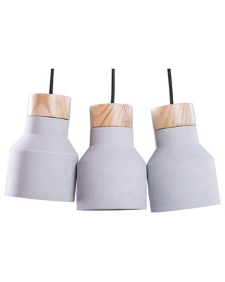 Wyld And Coco Aurora Lighting Grey Concrete Three-Light Pendant Cluster With Pine Wood Accents Ceiling Lamp - image 1