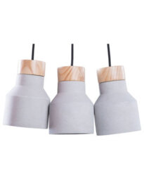 Wyld And Coco Aurora Lighting Grey Concrete Three-Light Pendant Cluster With Pine Wood Accents Ceiling Lamp - thumbnail 1