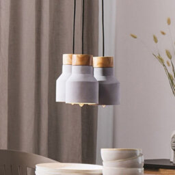 Wyld And Coco Aurora Lighting Grey Concrete Three-Light Pendant Cluster With Pine Wood Accents Ceiling Lamp - thumbnail 2