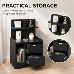 Bedside Table With 2 Drawers And Shelves Storage Organiser Bedroom Living Room - thumbnail 3