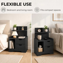 Bedside Table With 2 Drawers And Shelves Storage Organiser Bedroom Living Room - thumbnail 4