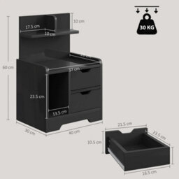 Bedside Table With 2 Drawers And Shelves Storage Organiser Bedroom Living Room - thumbnail 2