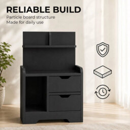 Bedside Table With 2 Drawers And Shelves Storage Organiser Bedroom Living Room - thumbnail 5