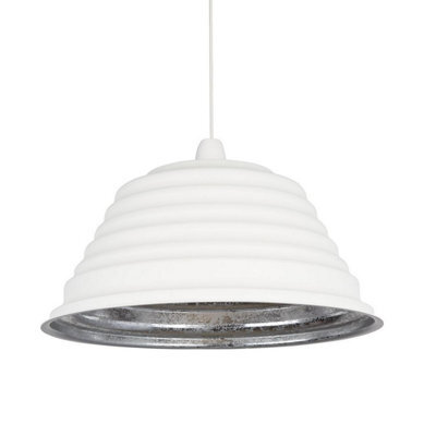CGC Lighting Ribbed - Cgc White Metal Ribbed Lampshade Easy Fit Pendant Light Shade