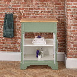 Homestylestore Pastel Green And Oak 645mm Bathroom Vanity Unit And Chrome T Bar Handles - thumbnail 3