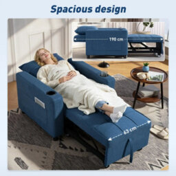 Wyld Haus Norapa Fabric Dark Blue 3-In-1 Convertible Single Sofa Bed - Armchair Recliner Bed - thumbnail 6
