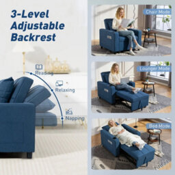 Wyld Haus Norapa Fabric Dark Blue 3-In-1 Convertible Single Sofa Bed - Armchair Recliner Bed - thumbnail 5