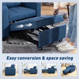 Wyld Haus Norapa Fabric Dark Blue 3-In-1 Convertible Single Sofa Bed - Armchair Recliner Bed - thumbnail 4