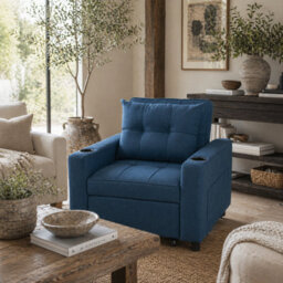 Wyld Haus Norapa Fabric Dark Blue 3-In-1 Convertible Single Sofa Bed - Armchair Recliner Bed - thumbnail 1