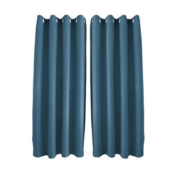 Happy Homewares Sea Blue Linen Style Blackout Eyelet Curtains - 46 X 63 Inch - 2 Panel