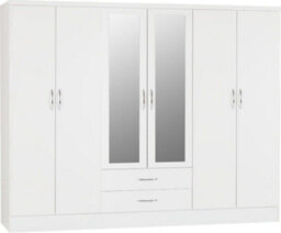 Seconique Nevada 6 Door 2 Drawer Mirrored Wardrobe In White Gloss Finish - thumbnail 1