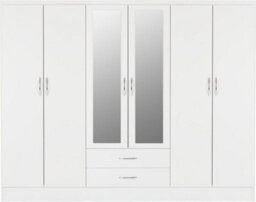 Seconique Nevada 6 Door 2 Drawer Mirrored Wardrobe In White Gloss Finish - thumbnail 2