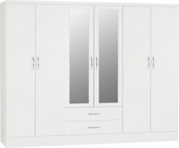 Seconique Nevada 6 Door 2 Drawer Mirrored Wardrobe In White Gloss Finish - thumbnail 8