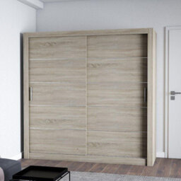 Fhi Lexiss 180Cm Oak Modern Sliding Door Wardrobe Bedroom Storage With Shelves & Hanging Rail