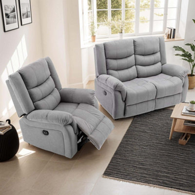 More4Homes Seattle Electric Recliner Fabric 1+2 Seater Sofa Set (Grey) - image 1