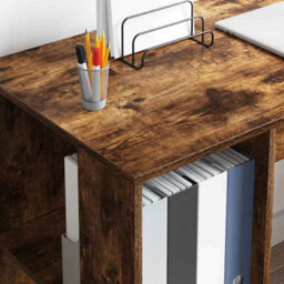 Berkfield Modern Brown Writing Desk Smoked Oak Solid Wood Medium Writing Desk - thumbnail 4