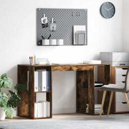 Berkfield Modern Brown Writing Desk Smoked Oak Solid Wood Medium Writing Desk - thumbnail 2