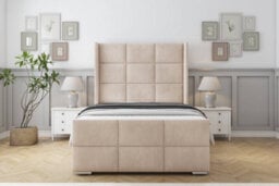 "Sloomy Beaumont Sand Naples Bed Frame With Mattress With 50""  Upholstered Wingback Headboard 3' Single" - thumbnail 1