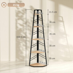 Homcom 5-Tier Corner Bookcase, Floor Standing Shelving Unit, Natural - thumbnail 3