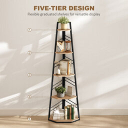 Homcom 5-Tier Corner Bookcase, Floor Standing Shelving Unit, Natural - thumbnail 5