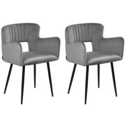 Beliani Set Of 2 Dining Chairs Sanilac Velvet Grey - thumbnail 1