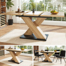 Btm Extendable Dining Table 119 To 158.5Cm Kitchen Table With Internal Insert Wood Finish For Kitchen And Living Room