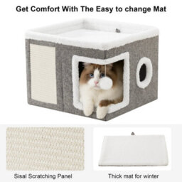 Cat House For Indoor Pets 2 Layer Large Cat Cave With Scratch Board And Ball - thumbnail 3