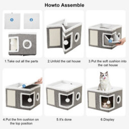 Cat House For Indoor Pets 2 Layer Large Cat Cave With Scratch Board And Ball - thumbnail 4