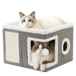 Cat House For Indoor Pets 2 Layer Large Cat Cave With Scratch Board And Ball - thumbnail 1