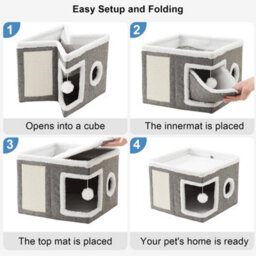 Cat House For Indoor Pets 2 Layer Large Cat Cave With Scratch Board And Ball - thumbnail 6