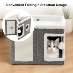 Cat House For Indoor Pets 2 Layer Large Cat Cave With Scratch Board And Ball - thumbnail 5