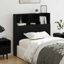 Berkfield Headboard Cabinet With Shelf Black Oak Engineered Wood - thumbnail 4