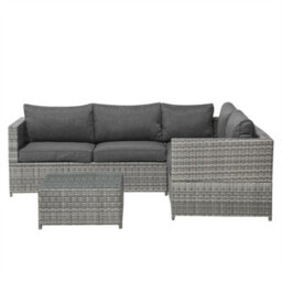 Beliani Garden Corner Sofa With Table 4 Seater Avola Pe Rattan Left Hand Grey