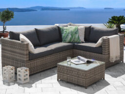 Beliani Garden Corner Sofa With Table 4 Seater Avola Left Hand Pe Rattan Grey - thumbnail 2