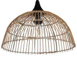 Wyld And Coco Aura Home Pendant Lamp Beige Rattan Open-Weave Shade With Black Cord, W40 X H20Cm - thumbnail 1