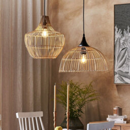 Wyld And Coco Aura Home Pendant Lamp Beige Rattan Open-Weave Shade With Black Cord, W40 X H20Cm - thumbnail 2