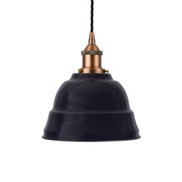 Navy Blue Lincoln Painted Dome Pendant Light With Matt Antique Copper Lamp Holder And Black Twisted Cable - Se Home - thumbnail 1