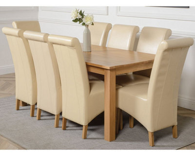 That's Furniture Oslo 180 X 90 Cm Large Oak Dining Table And 8 Chairs Dining Set With Montana Ivory Leather Chairs - image 1