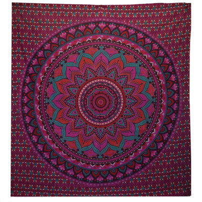 Double Cotton Bedspread & Wall Hanging - Classic Mandala In Purple