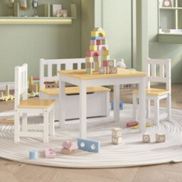 Walplus 4 Piece Children Table And Chair Set White And Beige Mdf