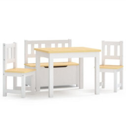 Walplus 4 Piece Children Table And Chair Set White And Beige Mdf - thumbnail 2