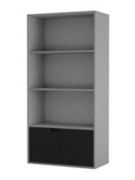Urbnliving 4 Tier Grey Wooden Bookcase Cupboard With 2 Black Line Doors Storage Shelving Display Cabinet - thumbnail 1