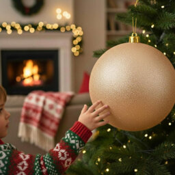Shatchi 25Cm Cream Glitter Christmas Bauble - Christmas Tree & Home Décor Ornament - thumbnail 8